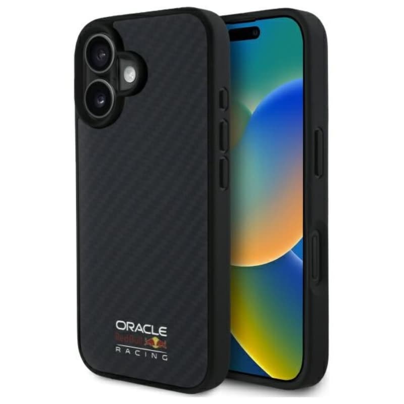 Red Bull Carbon Fiber Shiny Logo MagSafe - iPhone 16 Case (Black)