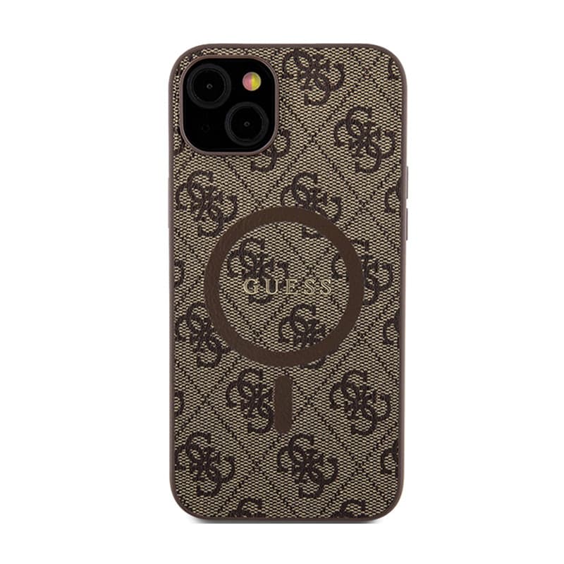 Guess 4G Collection Leather Metal Logo MagSafe - Case for iPhone 15 Plus / 14 Plus (brown) 3