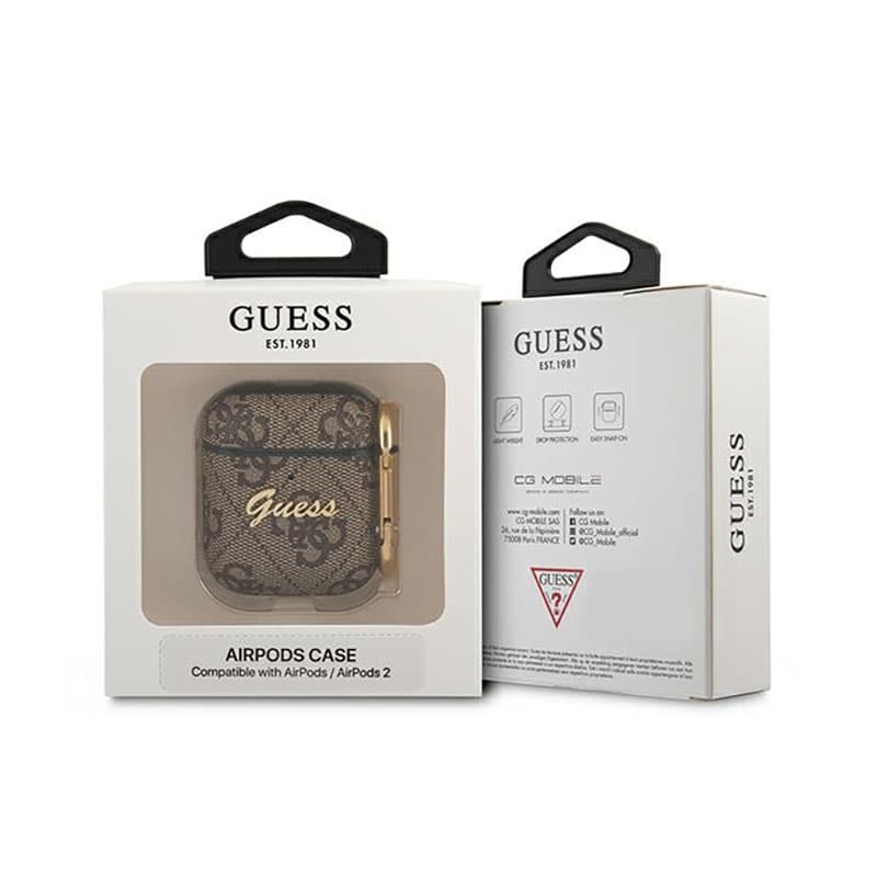 Guess 4G Sctript Metal Collection - Case for Apple AirPods 1/2 gen (Brown) 3