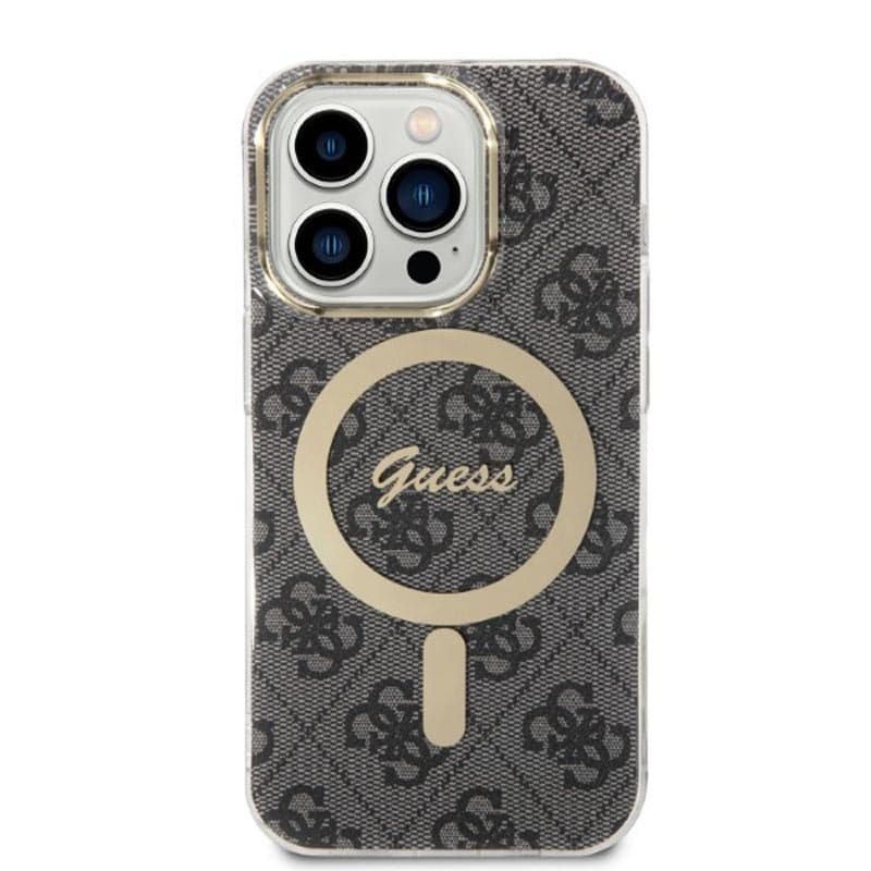 Guess Bundle Pack MagSafe 4G - Set of case for iPhone 14 Pro + MagSafe charger (Black/Gold) 4