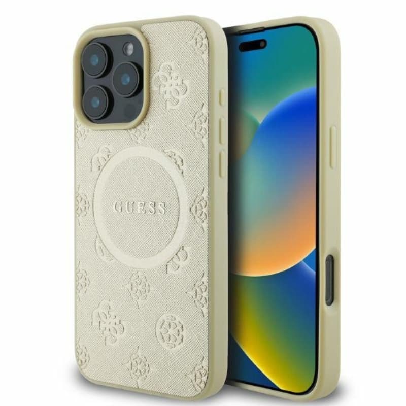Guess Saffiano Peony Classic Logo MagSafe - Case for iPhone 16 Pro (gold) 1