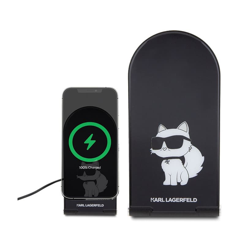 Karl Lagerfeld Choupette MagSafe - Foldable 2-in-1 Inductive Charger with MagSafe for iPhone and AirPods 15W (black) 2
