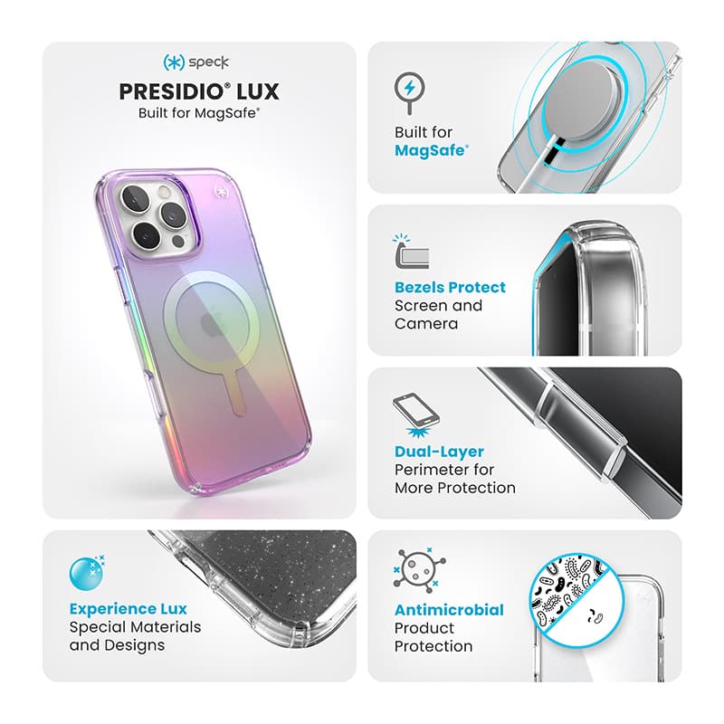 Speck Presidio2 Lux MagSafe - iPhone 16 Pro Max Case (Amazing Purple / Clear) 6