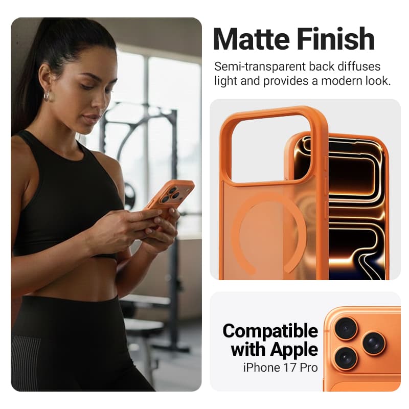 Crong Hybrid Matte Magnetic - MagSafe iPhone 17 Pro Case (Orange) 2