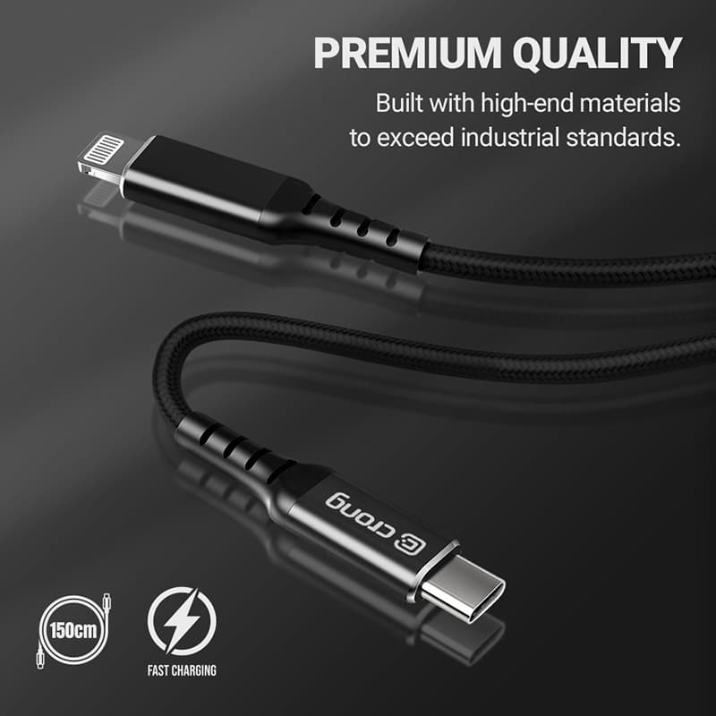 Crong Armor Link - USB-C Lightning Fast Charging MFi Cable 150cm (black) 4