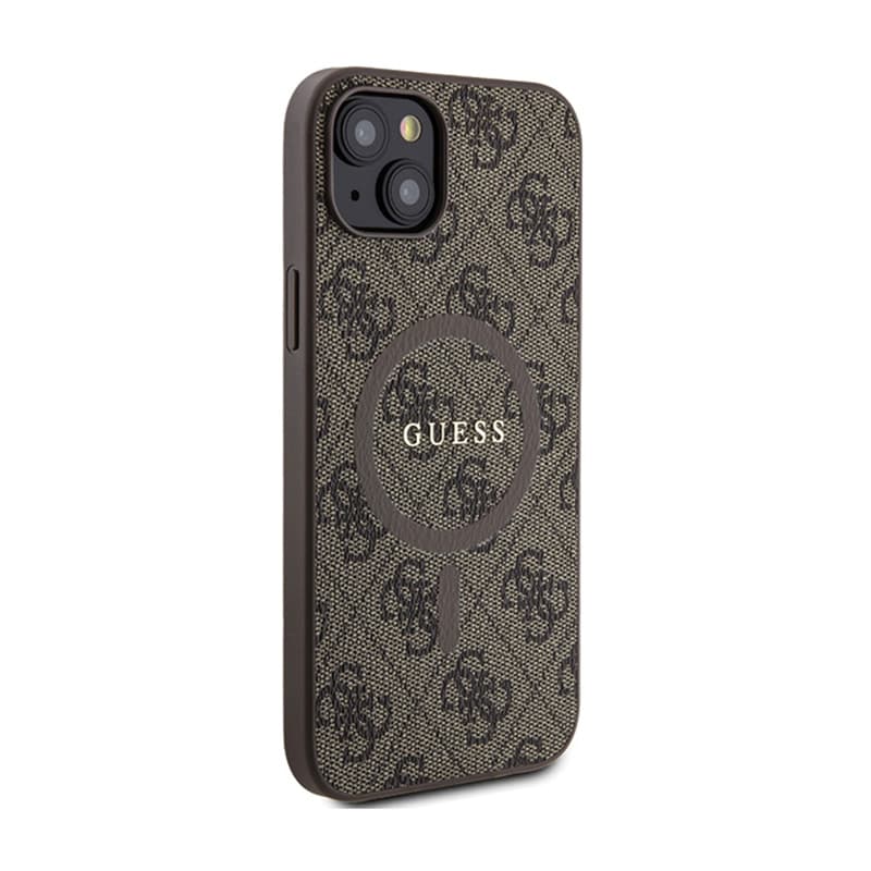 Guess 4G Collection Leather Metal Logo MagSafe - Case for iPhone 15 Plus / 14 Plus (brown) 4