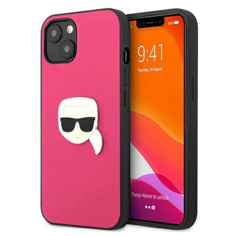 Karl Lagerfeld PU Leather Karl's Head Metal - Case for iPhone 13 mini (Pink) 1