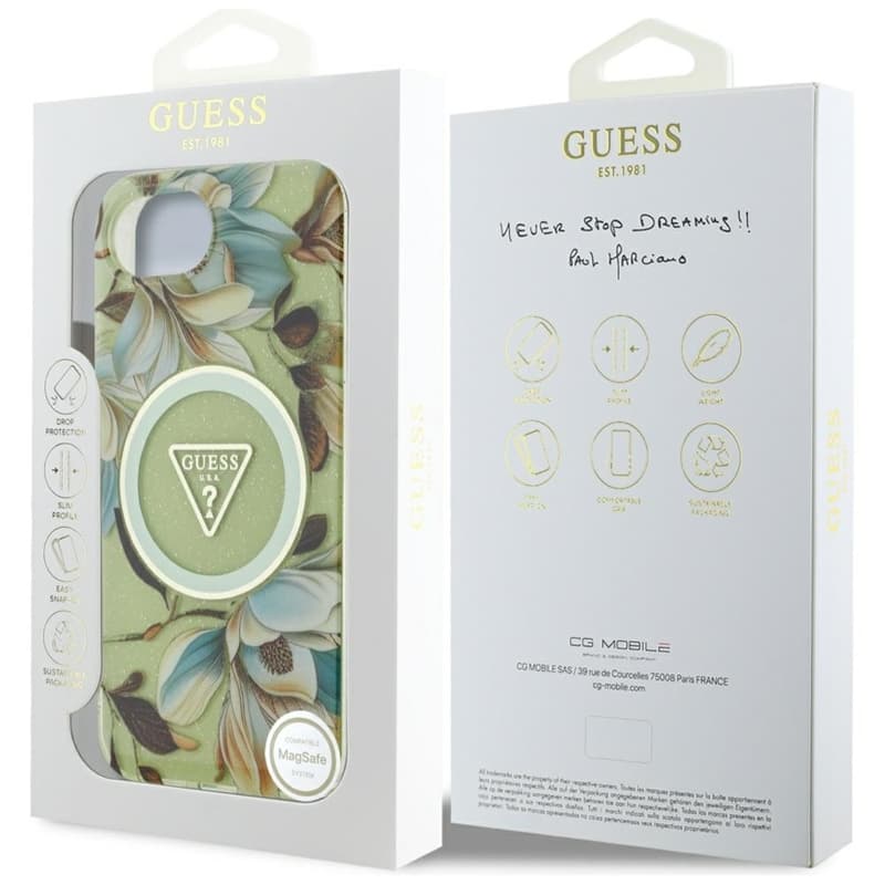 Guess IML Metal Glitter Flowers Triangle MagSafe - Case for iPhone 16e (green) 8