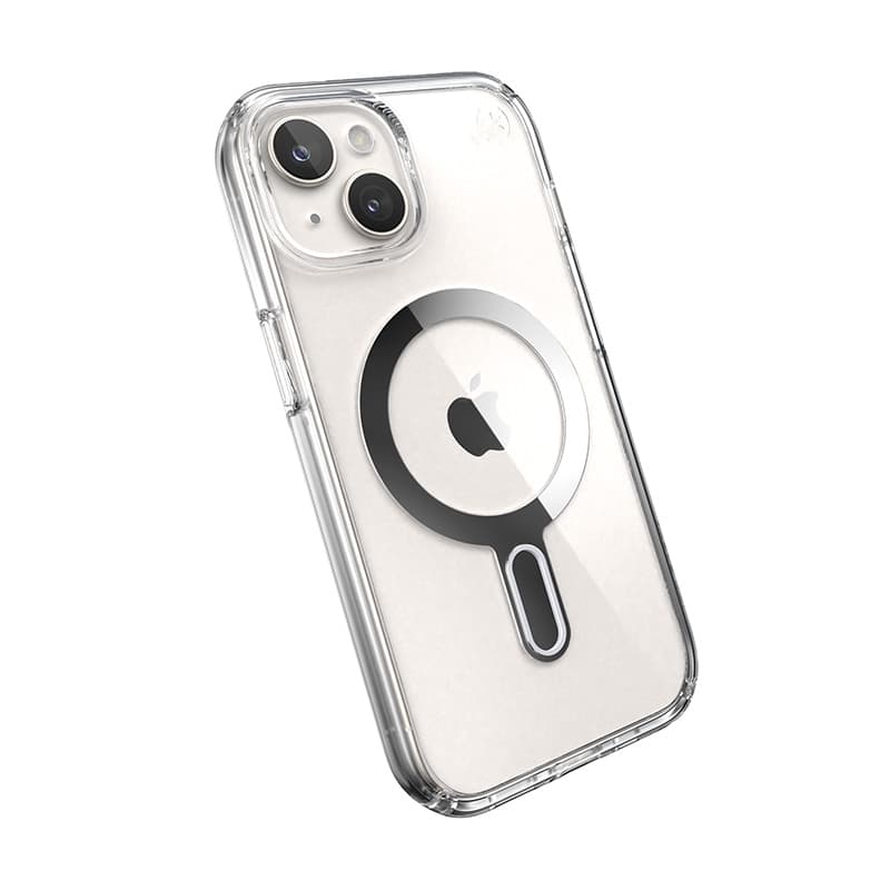 Speck Presidio Perfect-Clear ClickLock & MagSafe - iPhone 17e / 16e / 15 / 14 / 13 Case (Clear / Chrome Finish / Serene Silver) 6