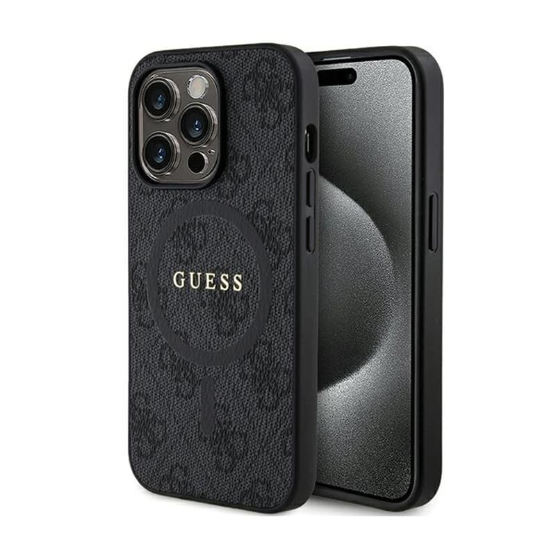 Guess 4G Collection Leather Metal Logo MagSafe - Case for iPhone 14 Pro (black)