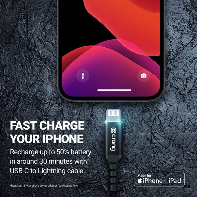 Crong Armor Link - USB-C Lightning Fast Charging MFi Cable 150cm (black) 5
