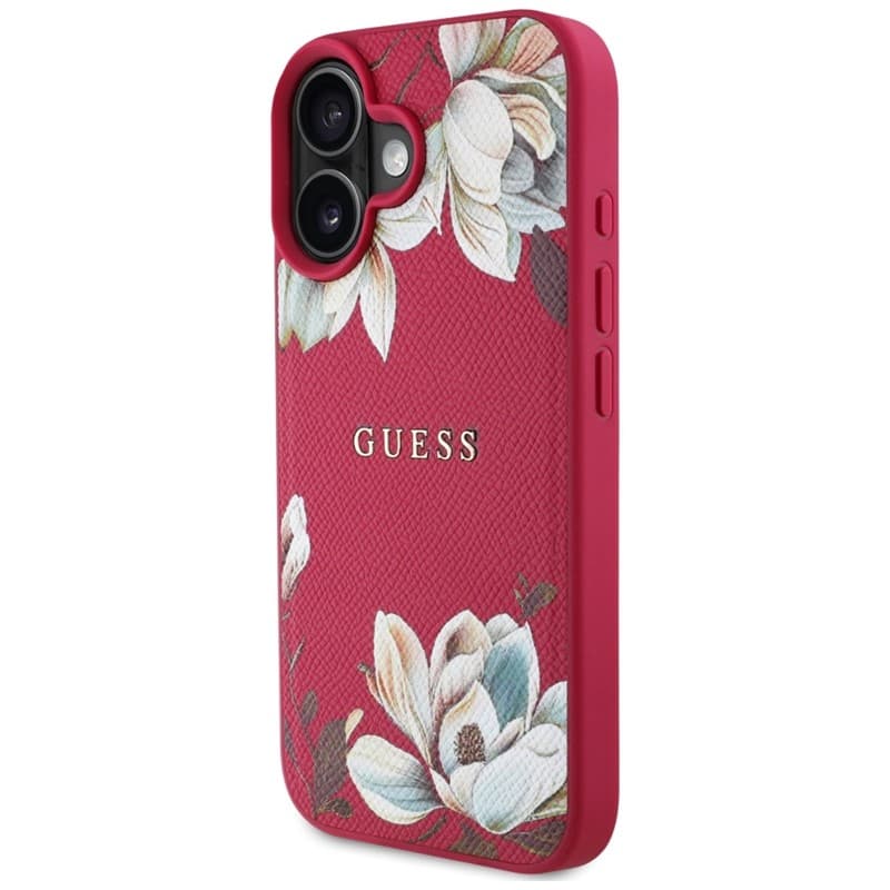 Guess Grained Printed Flower Pattern MagSafe - Case for iPhone 16 (fuchsia) 2