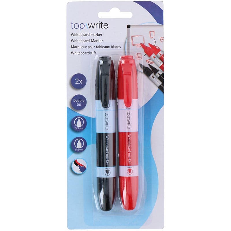 Topwrite - Set of double dry erase board markers 2 pcs. (Black/Red) 3