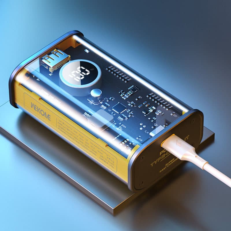 WEKOME WP-345 Vanguard Series - Power bank 10000 mAh Fast Charging with built-in USB-C & Lightning PD 20W cable + QC 22.5W (Yellow) 7
