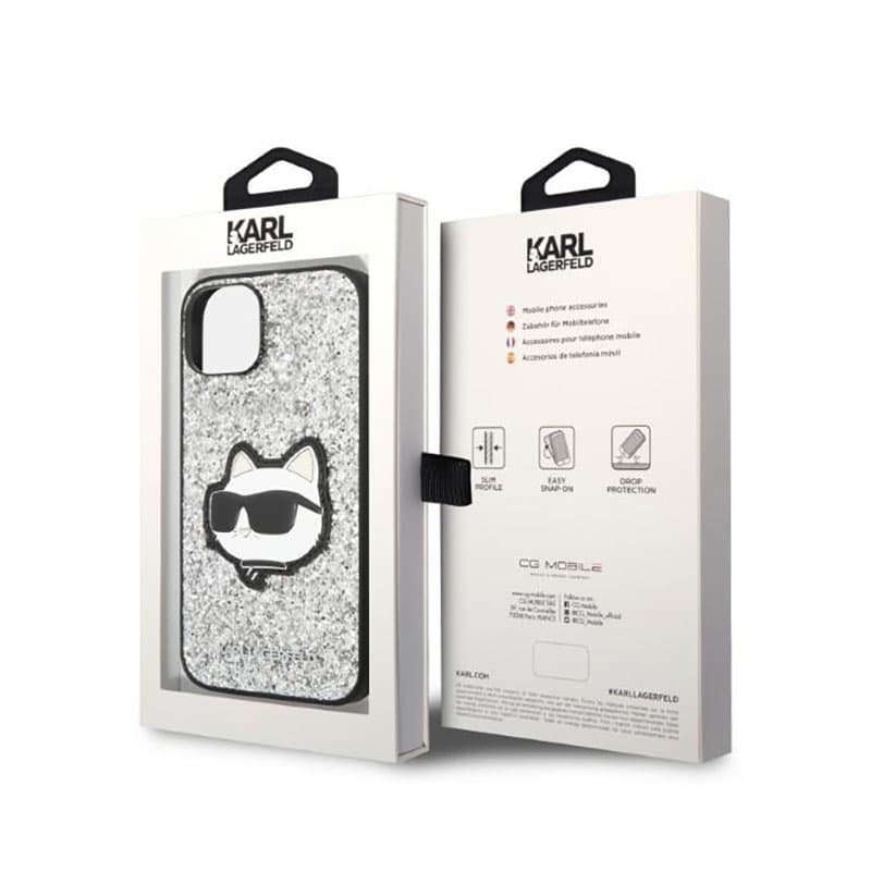 Karl Lagerfeld NFT Glitter Choupette Patch- Case for iPhone 14 (Silver) 8