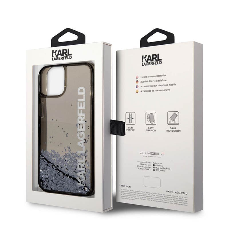 Karl Lagerfeld Liquid Glitter Translucent Elongated Logo Case - Case for iPhone 14 Plus (Black) 6