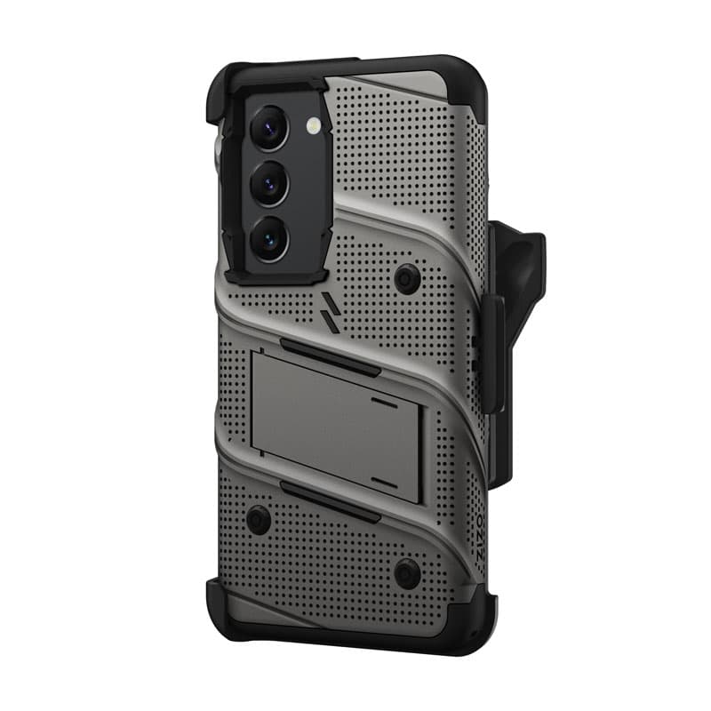 ZIZO BOLT Series - Armoured case for Samsung Galaxy S23 with 9H glass for screen + holder with stand (Grey) 4