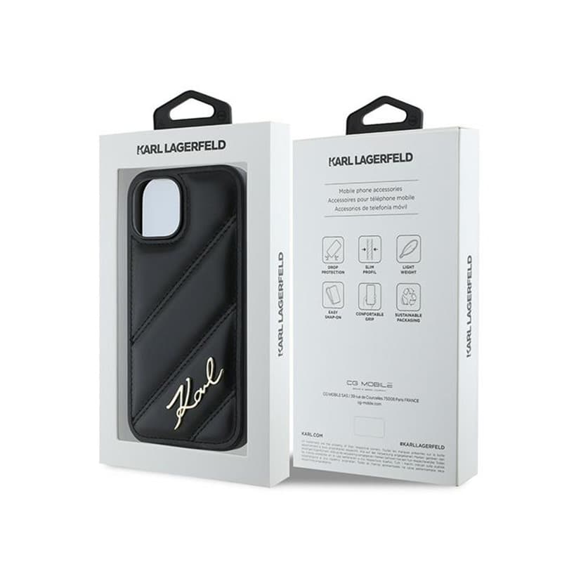 Karl Lagerfeld Diagonal Quilted Script - Case for iPhone 14 / 15 / 13 (Black) 8