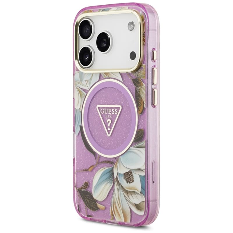 Guess IML Glitter Flowers Triangle MagSafe - Case iPhone 17 Pro (purple) 2