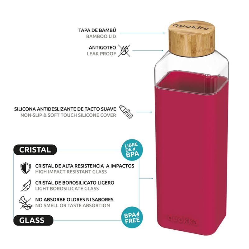 Quokka Storm - Glass Water Bottle 700 ml (Maroon) 2