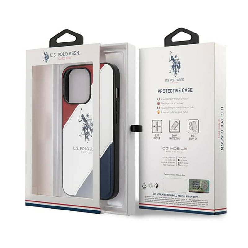 US Polo Assn Tricolor Embossed - Case for iPhone 14 Pro Max (White) 8