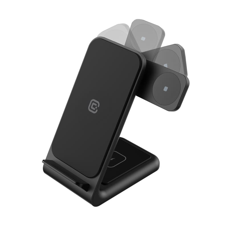 Crong PowerSpot Pivot Stand - 3-in-1 Wireless Charger for iPhone, Samsung & Android, Galaxy Watch and TWS Headphones (Black) 2