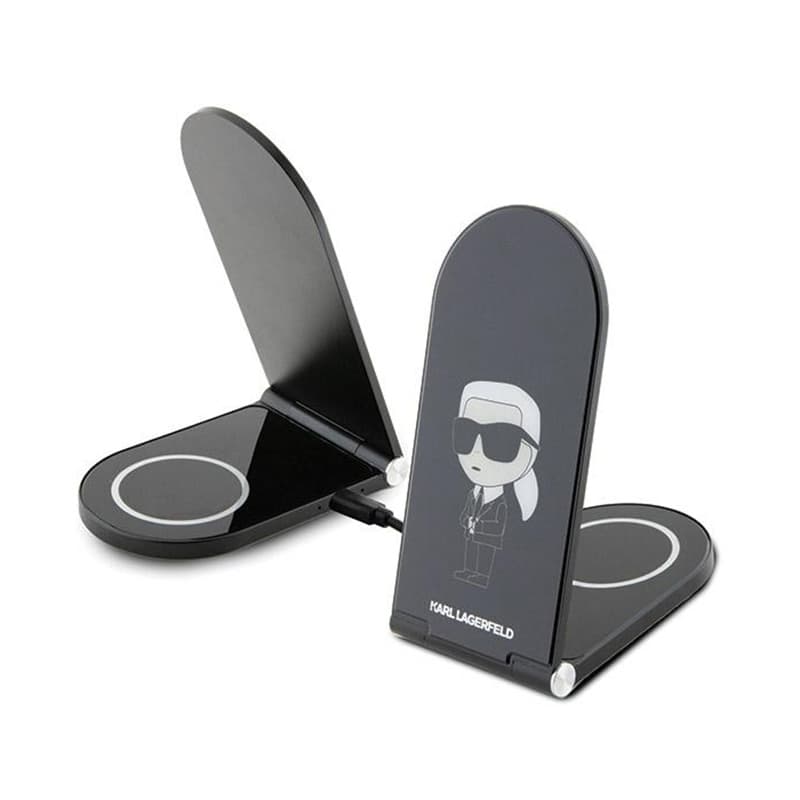 Karl Lagerfeld Ikonik MagSafe - Foldable 2-in-1 Inductive Charger with MagSafe for iPhone and AirPods 15W (black) 1