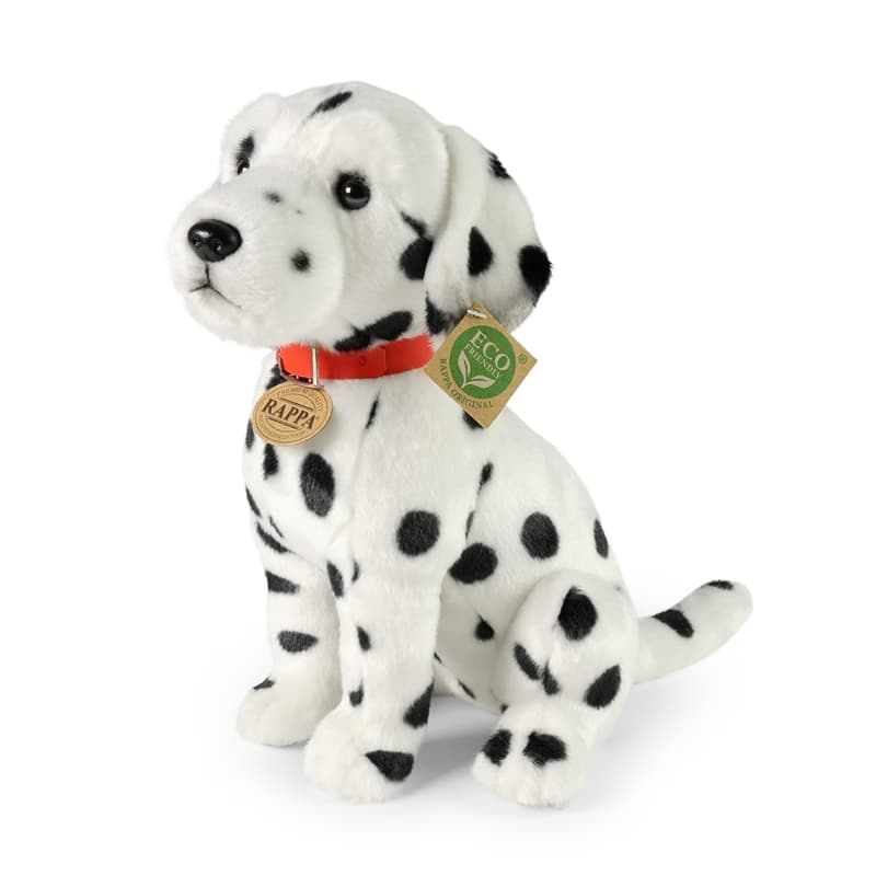 Rappa - Plush realistic Dalmatian dog mascot with collar sitting 30 cm Eco-Friendly 1