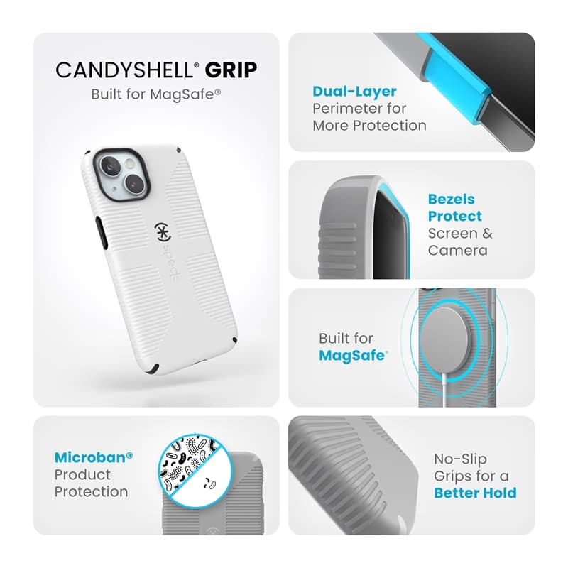 Speck Candyshell Grip MagSafe - iPhone 17e / 16e / 15 / 14 / 13 Case (White / Black) 5