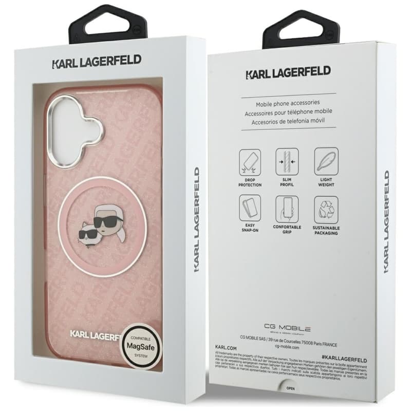 Karl Lagerfeld IML Glitter Karl & Choupette Heads Logo MagSafe - Case for iPhone 17 (pink) 8