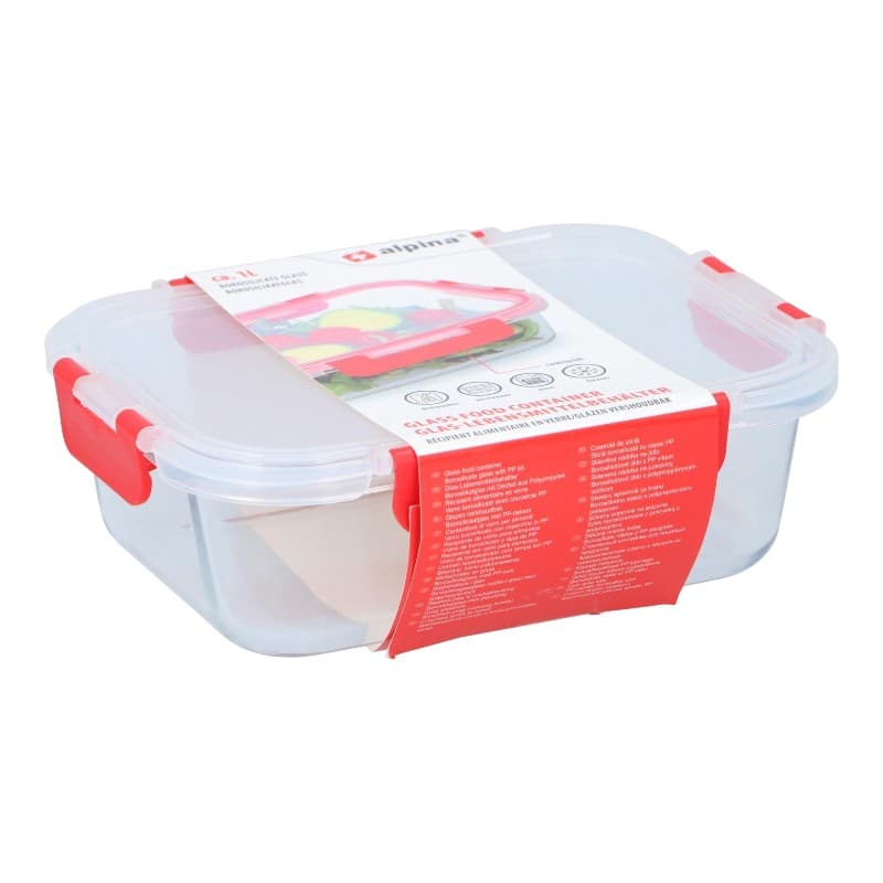 Alpina - Glass food container with lid lunchbox 21x16x6 cm 1 L 2