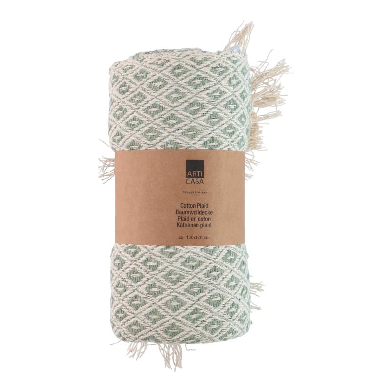 Arti Casa - Diamond Pattern Cotton Blanket 130x170 cm (Green / White)