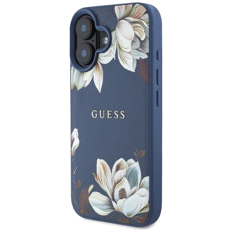 Guess Grained Printed Flower Pattern MagSafe - Case for iPhone 16 (blue) 2