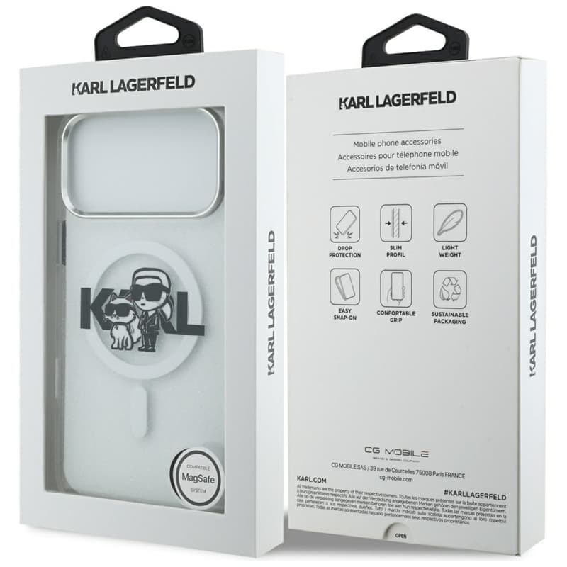 Karl Lagerfeld IML Glitter Karl & Choupette Sketch Logo MagSafe - Case for iPhone 17 Pro Max (transparent) 8
