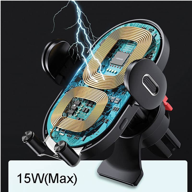 USAMS US-CD132 - Car holder with 15W wireless charging (Black) 3