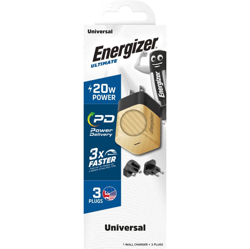 Energizer Ultimate - Multiplug EU / UK / US GaN 20W PD mains charger (Gold) 4