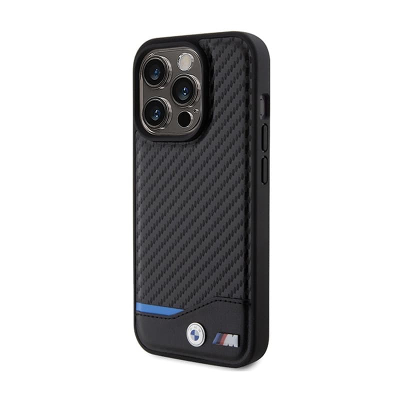 BMW Leather Carbon Blue Line MagSafe - Case for iPhone 15 Pro (Black) 2