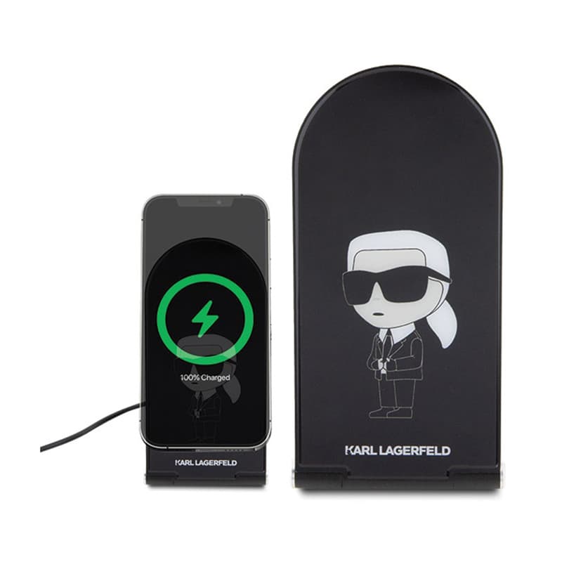 Karl Lagerfeld Ikonik MagSafe - Foldable 2-in-1 Inductive Charger with MagSafe for iPhone and AirPods 15W (black) 2