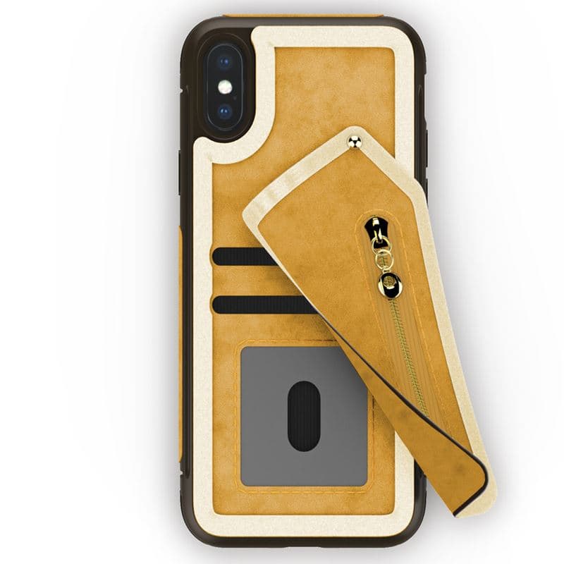 Zizo Nebula Wallet Case - Wallet Back and Zipper Pouch with Tempered Glass Screen Protector for iPhone X (Light Brown/Brown) 2