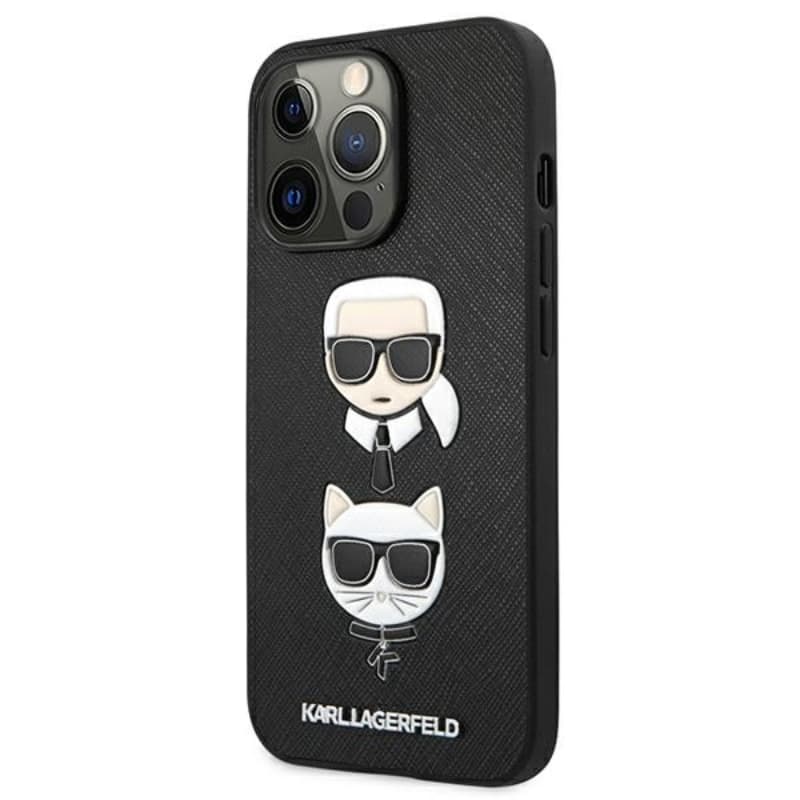Karl Lagerfeld Saffiano Karl & Choupette Embossed Heads - Case for iPhone 13 Pro (Black) 2