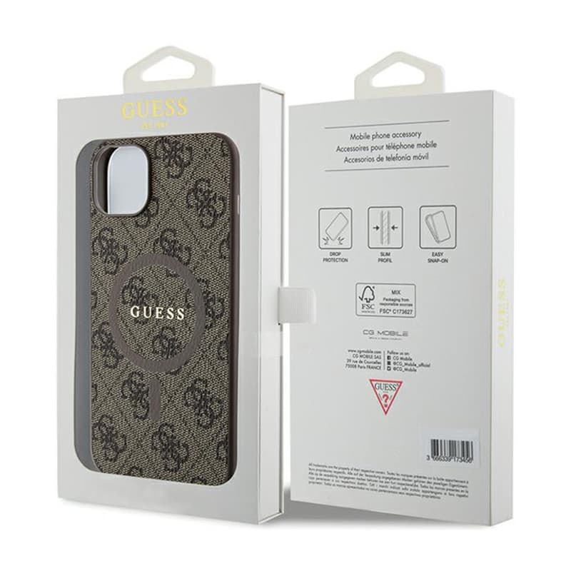 Guess 4G Collection Leather Metal Logo MagSafe - Case for iPhone 15 Plus / 14 Plus (brown) 8