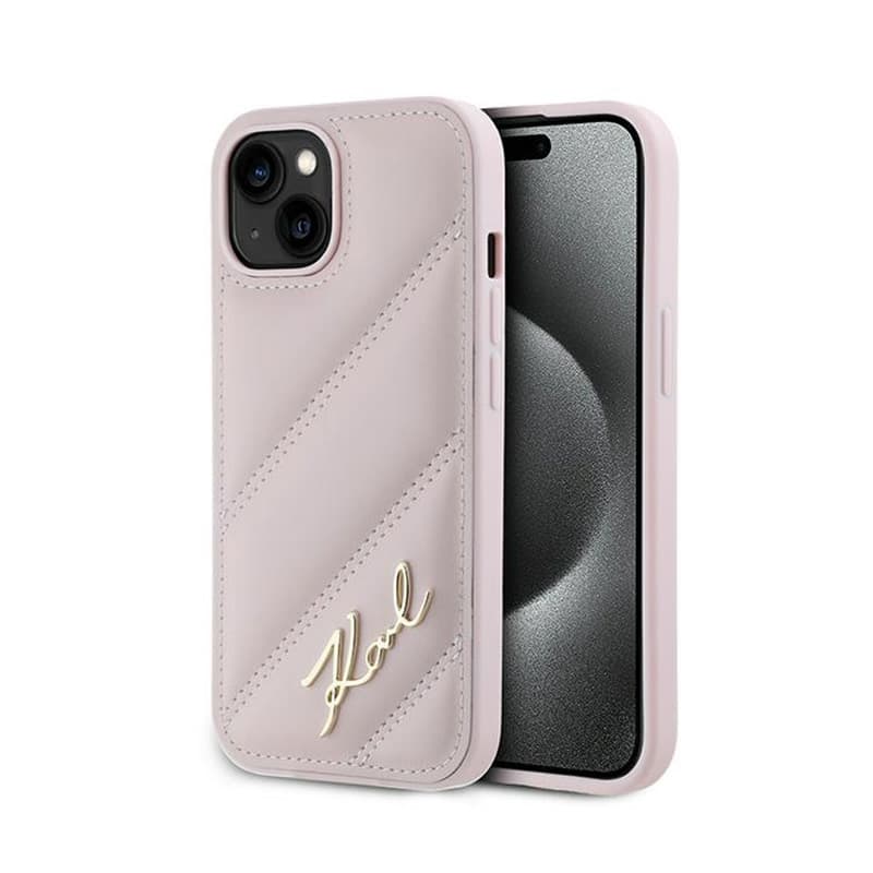 Karl Lagerfeld Diagonal Quilted Script - Case for iPhone 14 / 15 / 13 (Pink) 1