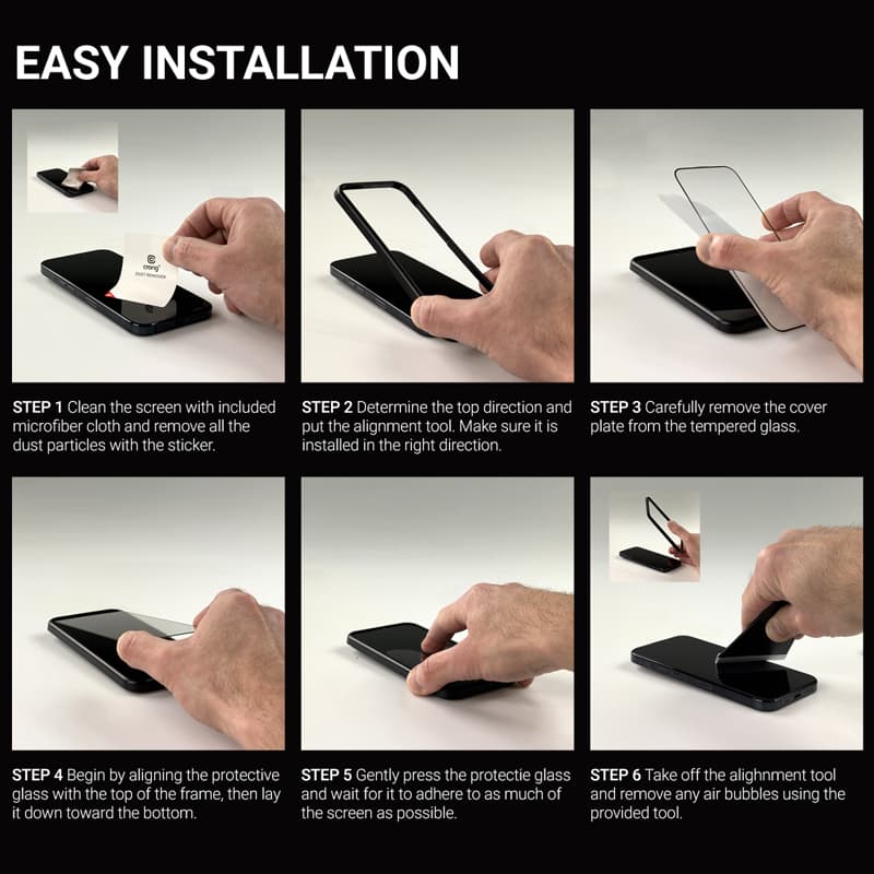 Crong Anti-Bacterial 3D Armor Glass - 9H Full Glue Tempered Glass for iPhone 16 Pro + Installation Frame 6