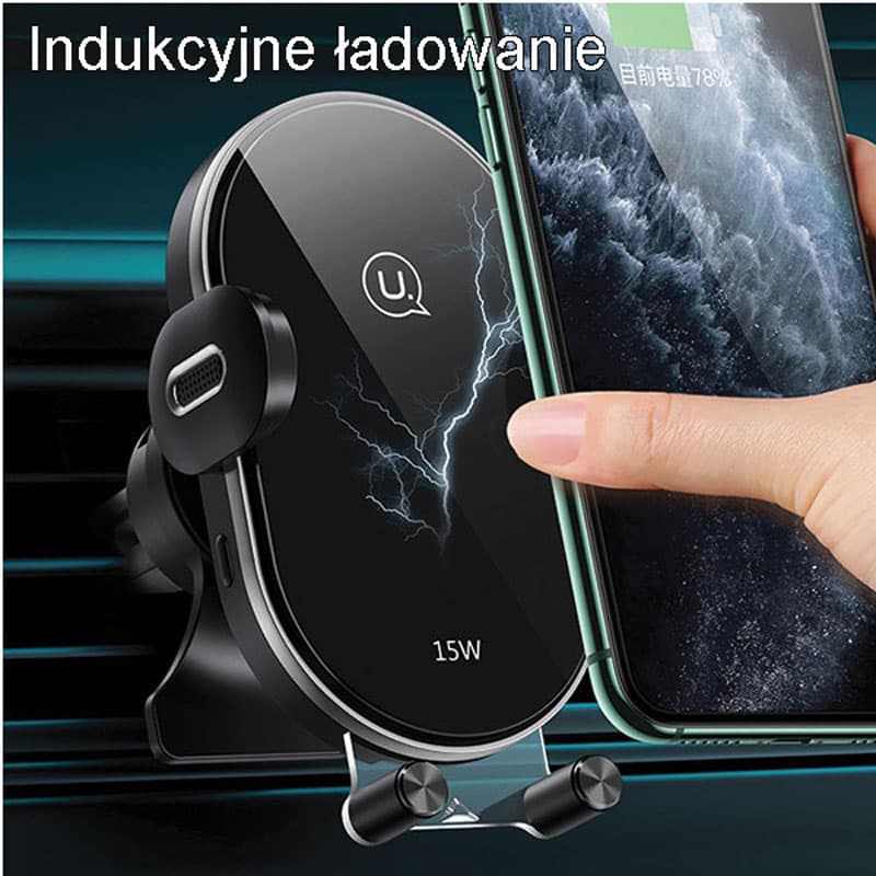 USAMS US-CD132 - Car holder with 15W wireless charging (Black) 4