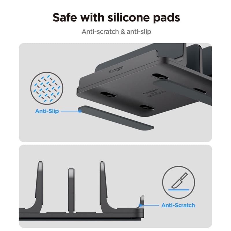 Spigen LD208S4 Vertical Laptop Stand – Aluminum Organizer/Stand for 4 Devices (Space Gray) 6