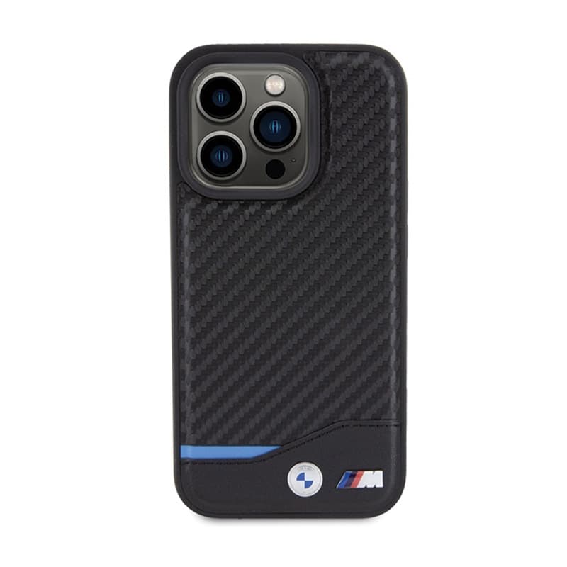 BMW Leather Carbon Blue Line MagSafe - Case for iPhone 15 Pro (Black) 3