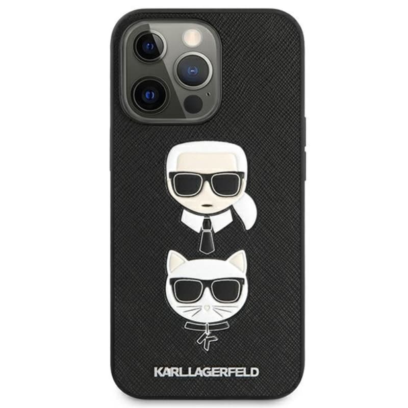 Karl Lagerfeld Saffiano Karl & Choupette Embossed Heads - Case for iPhone 13 Pro (Black) 3