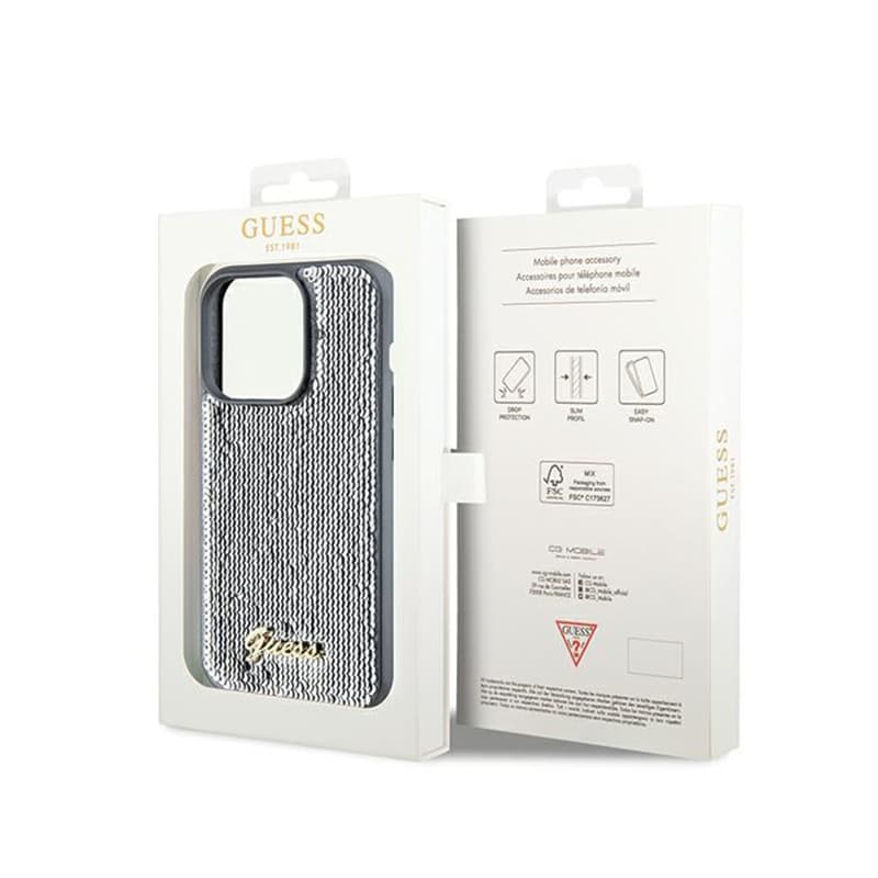 Guess Sequin Script Metal - iPhone 14 Pro Max Case (Silver) 8