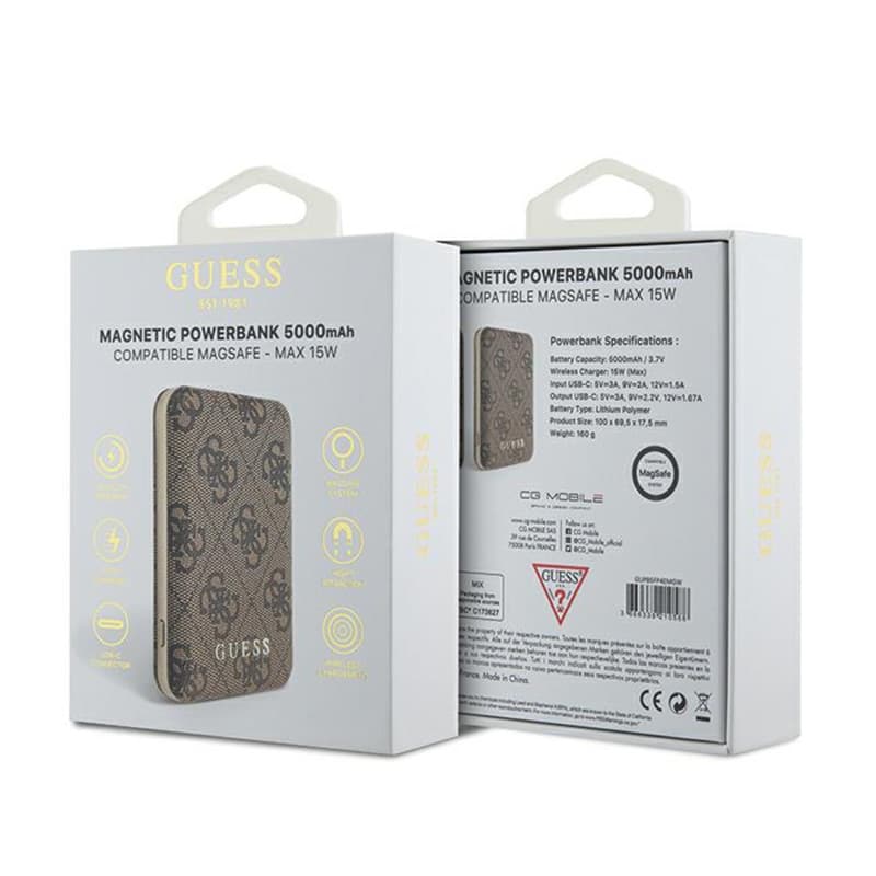 Guess 4G Leather Metal Logo MagSafe - Power Bank inductive 5000 mAh 15W MagSafe (brown) 4