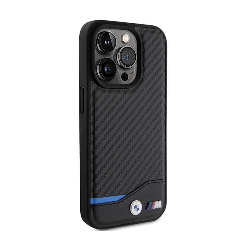 BMW Leather Carbon Blue Line MagSafe - Case for iPhone 15 Pro (Black) 4